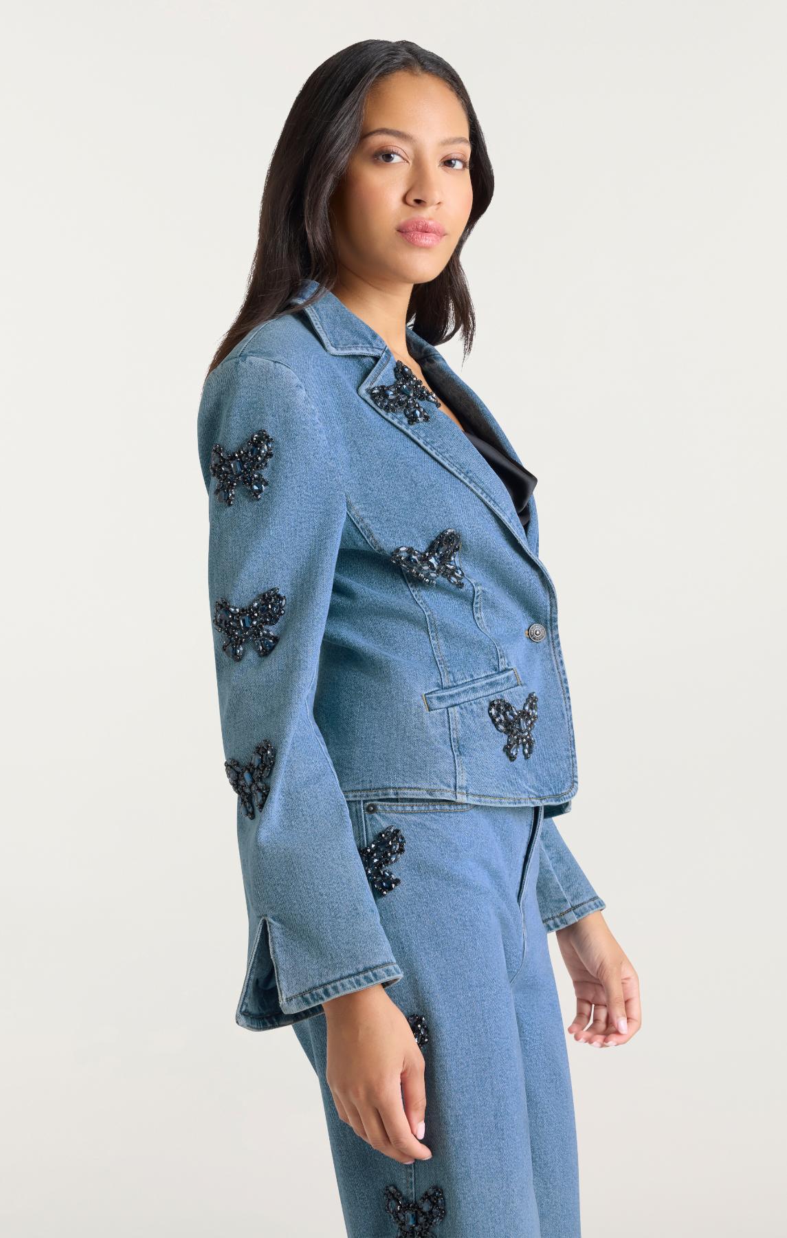 Cinq à Sept Rhinestone Bow Le Petit Long Sleeve Khloe Jean Blazer