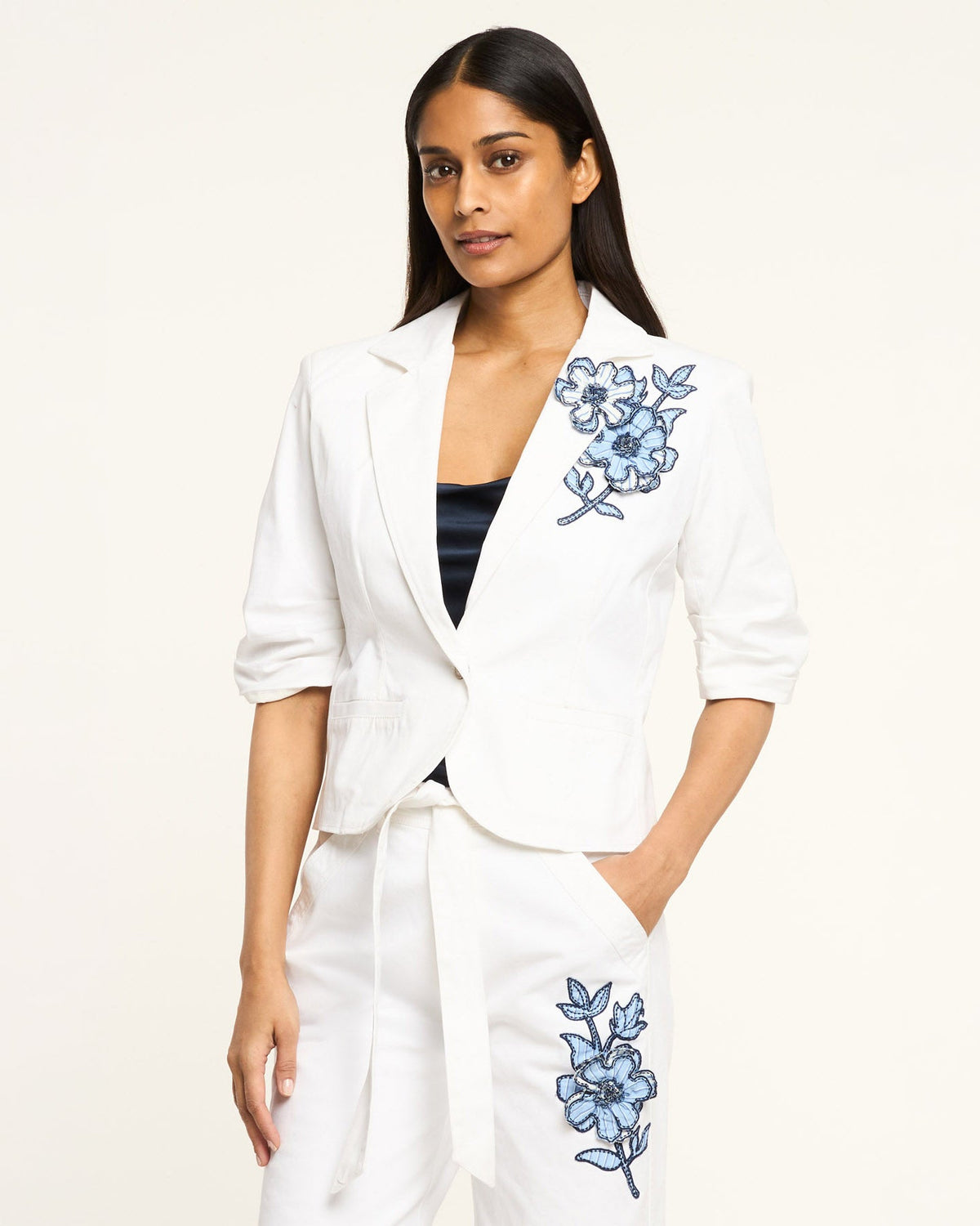 Cinq à Sept Striped Floral Short Sleeve Petit Khloe Blazer