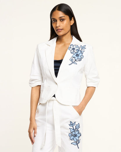 Cinq à Sept Striped Floral Short Sleeve Petit Khloe Blazer