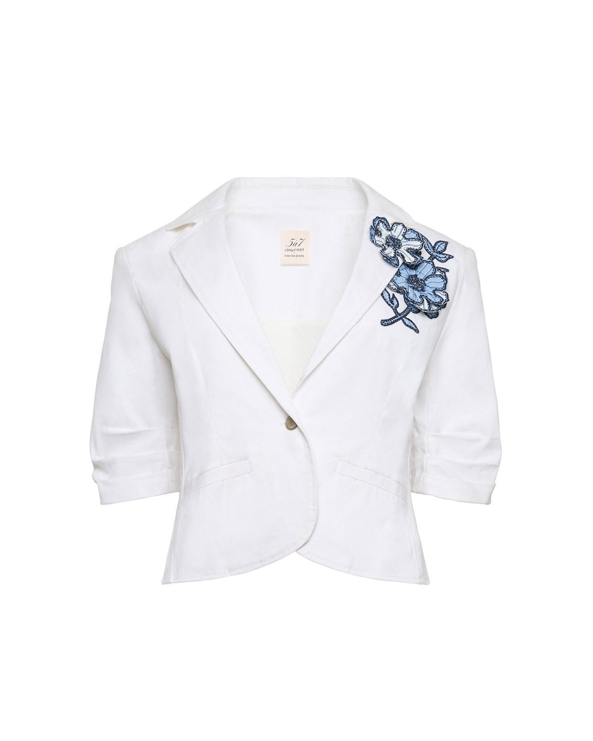 Cinq à Sept Striped Floral Short Sleeve Petit Khloe Blazer
