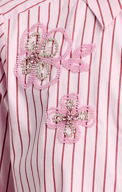 Cinq à Sept Rose Stripe Beaded Flowers Selinda Top