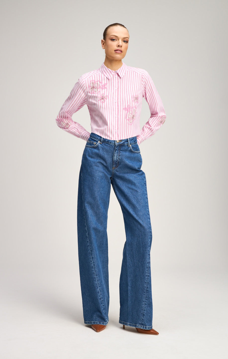 Cinq à Sept Rose Stripe Beaded Flowers Selinda Top
