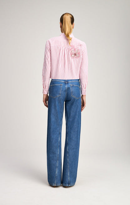 Cinq à Sept Rose Stripe Beaded Flowers Selinda Top