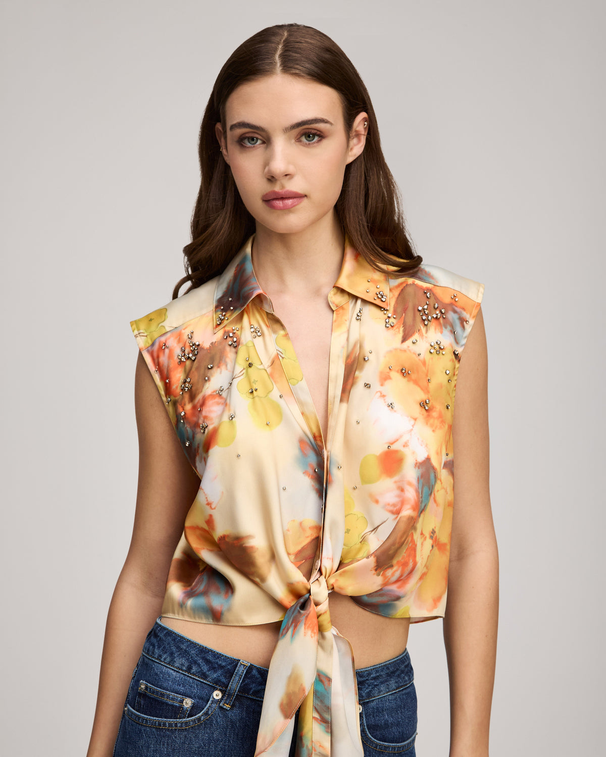 Cinq à Sept Watercolor Floral Sleeveless Marianna Top