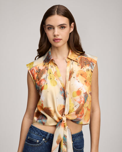 Cinq à Sept Watercolor Floral Sleeveless Marianna Top