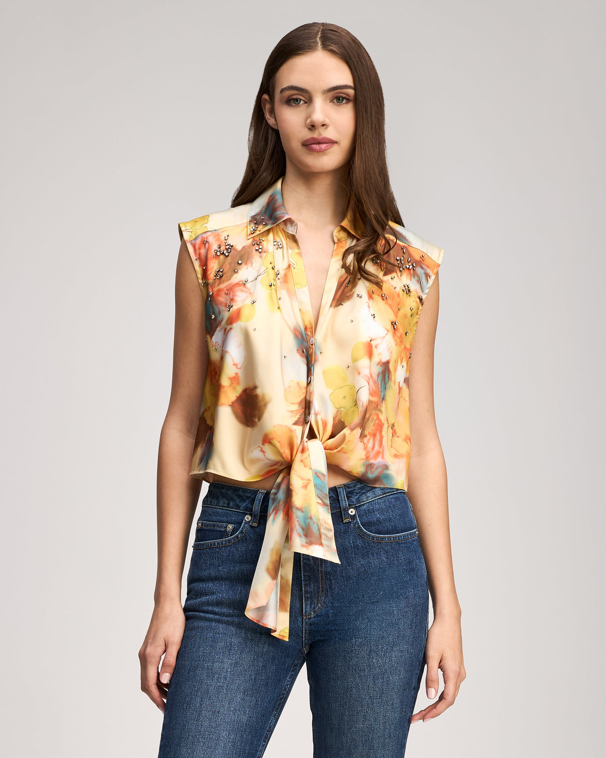 Cinq à Sept Watercolor Floral Sleeveless Marianna Top