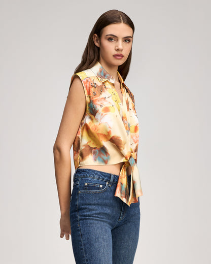 Cinq à Sept Watercolor Floral Sleeveless Marianna Top