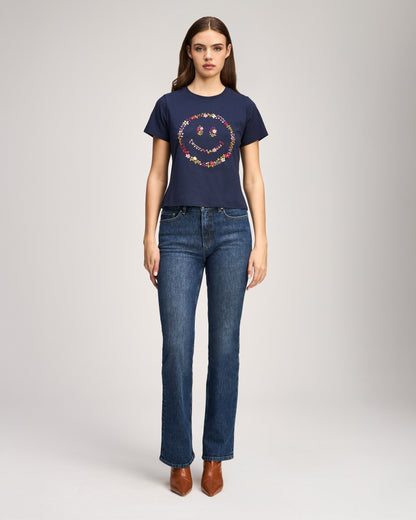 Cinq à Sept Wildflower Embroidery Smiley Shrunken Tee