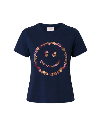 Cinq à Sept Wildflower Embroidery Smiley Shrunken Tee