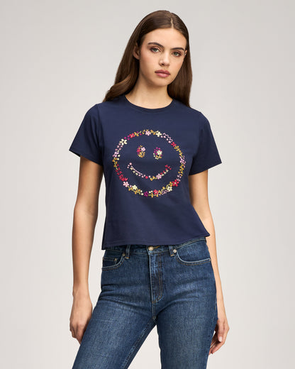 Cinq à Sept Wildflower Embroidery Smiley Shrunken Tee