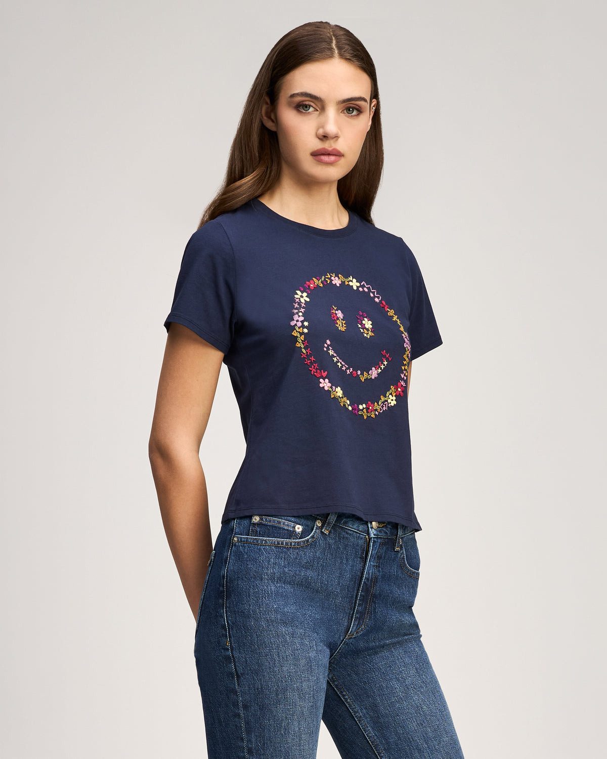 Cinq à Sept Wildflower Embroidery Smiley Shrunken Tee