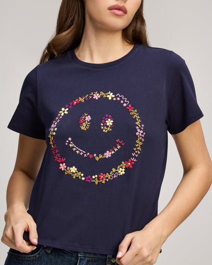 Cinq à Sept Wildflower Embroidery Smiley Shrunken Tee