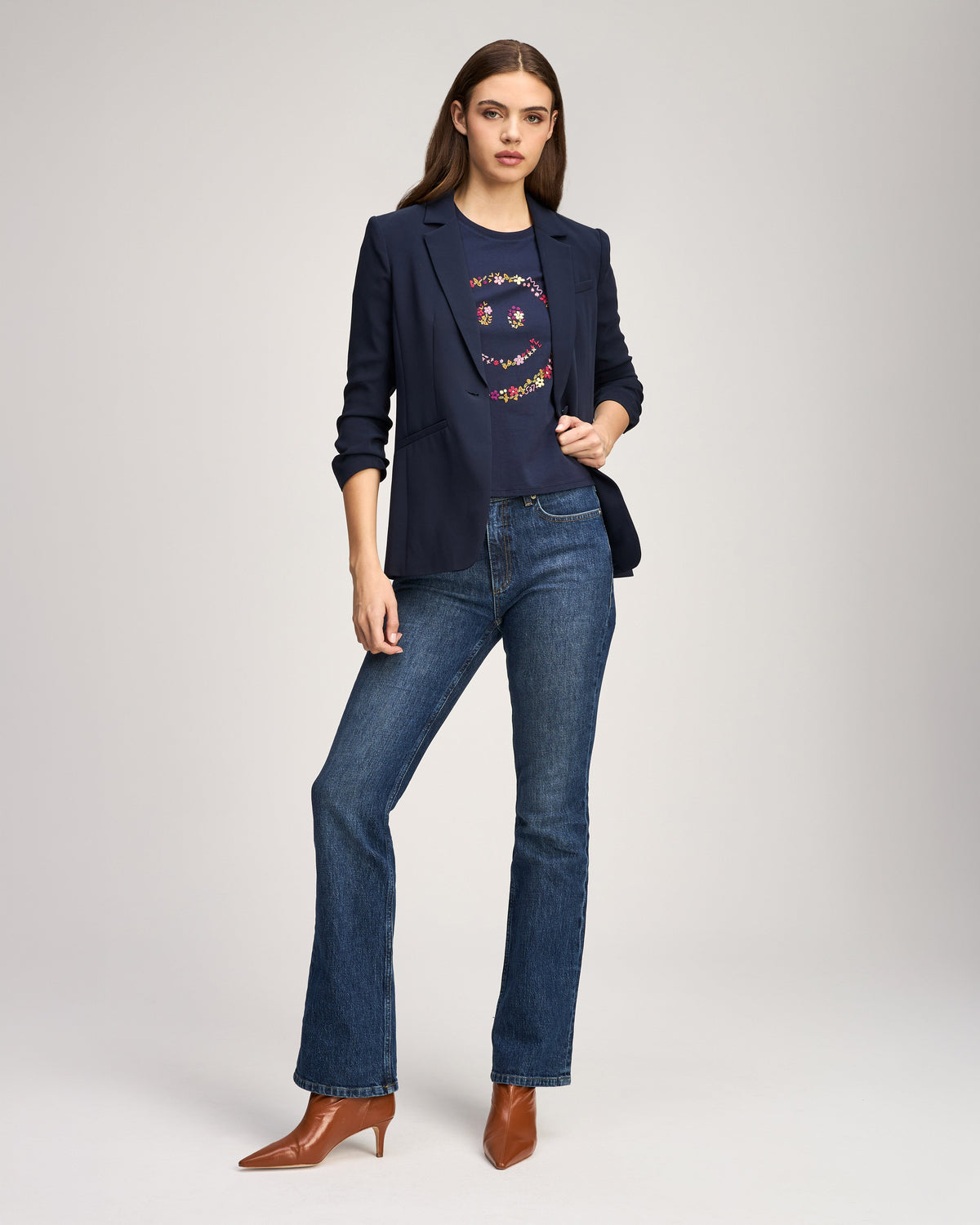 Cinq à Sept Wildflower Embroidery Smiley Shrunken Tee