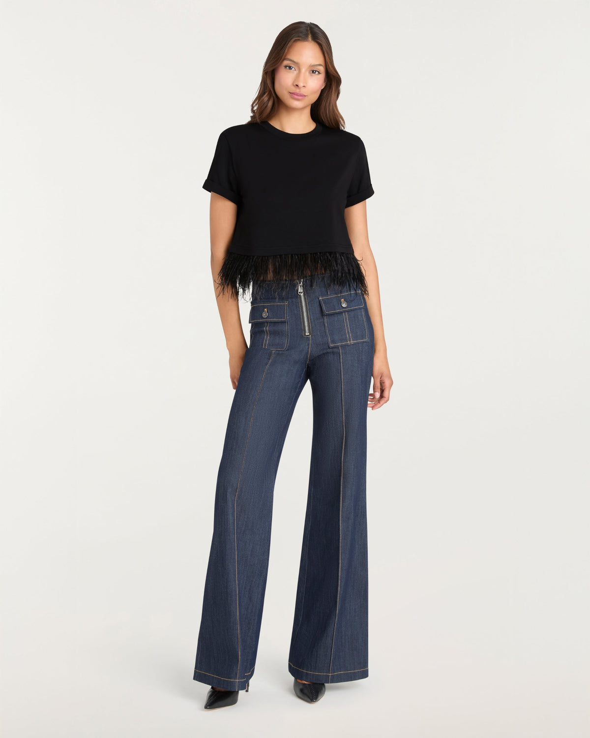 Cinq à Sept Short Sleeve Cropped Feather Tee
