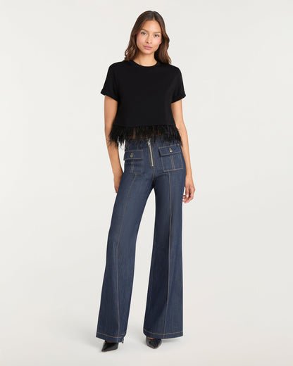 Cinq à Sept Short Sleeve Cropped Feather Tee