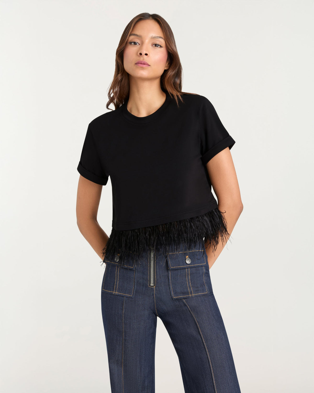 Cinq à Sept Short Sleeve Cropped Feather Tee