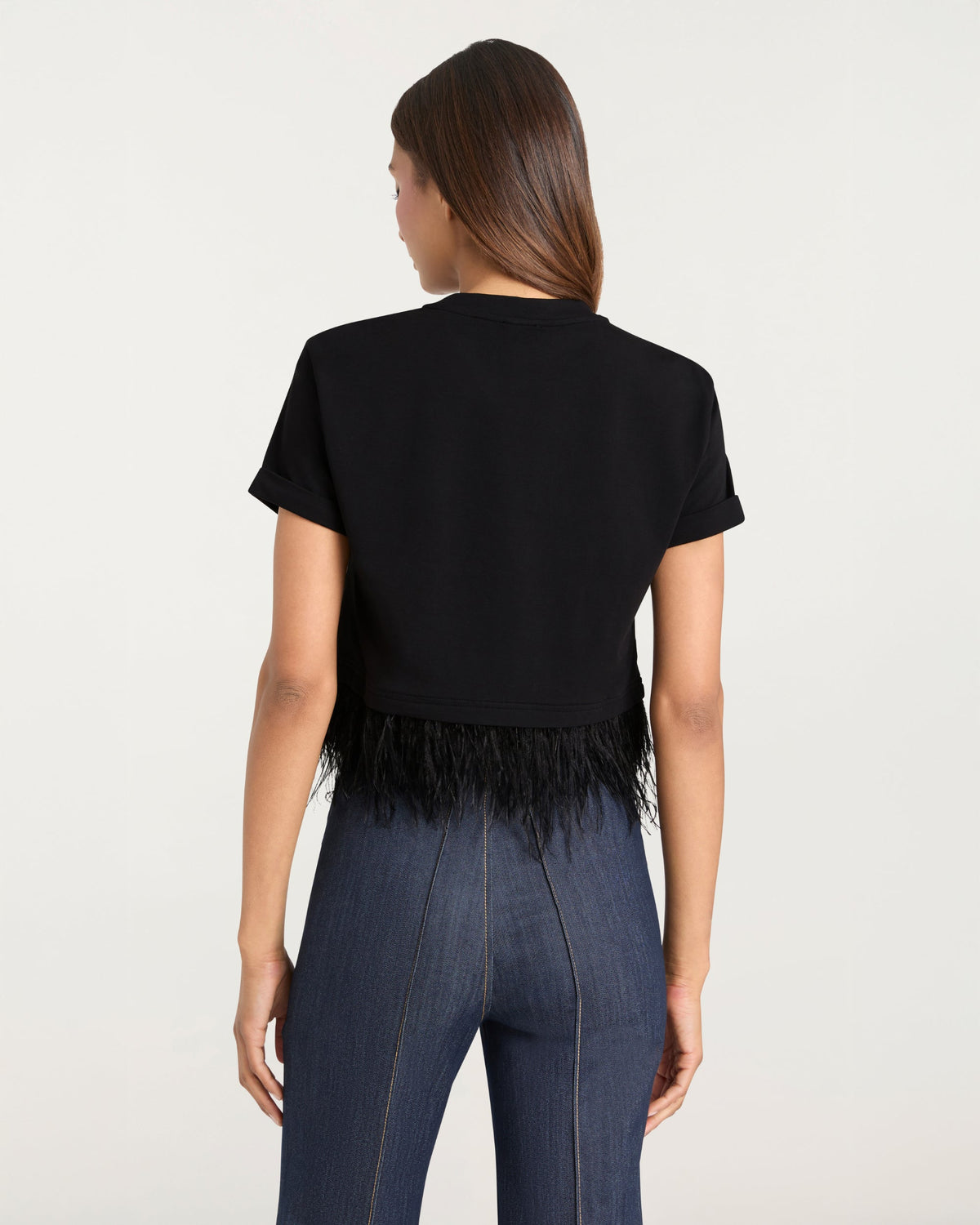 Cinq à Sept Short Sleeve Cropped Feather Tee