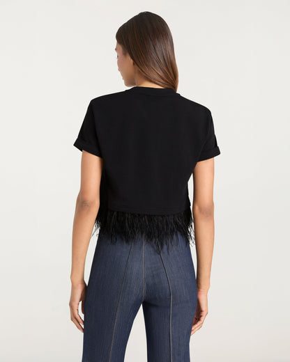 Cinq à Sept Short Sleeve Cropped Feather Tee