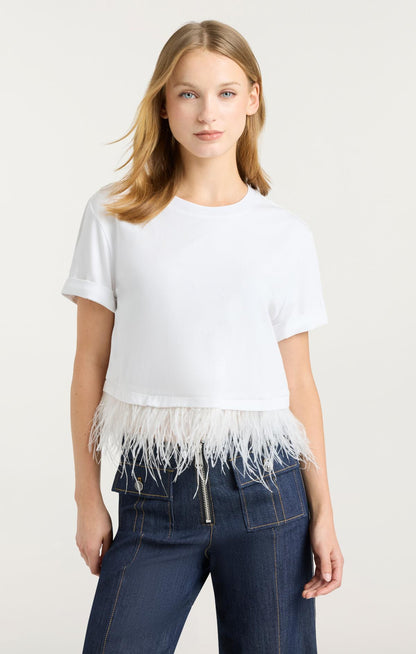 Cinq à Sept Short Sleeve Cropped Feather Tee