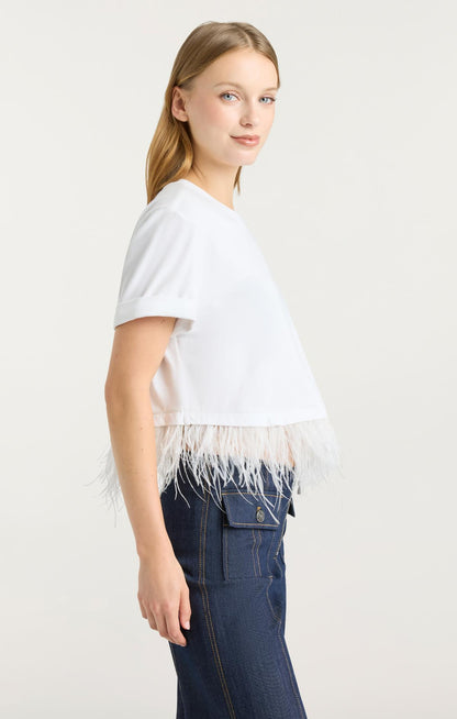 Cinq à Sept Short Sleeve Cropped Feather Tee