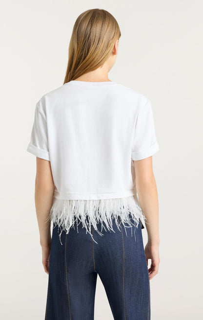 Cinq à Sept Short Sleeve Cropped Feather Tee