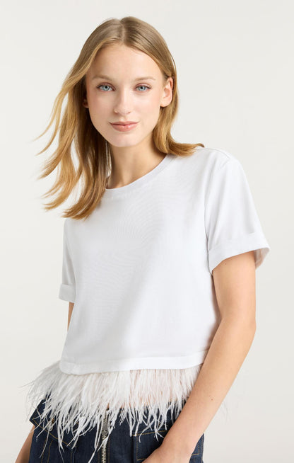 Cinq à Sept Short Sleeve Cropped Feather Tee