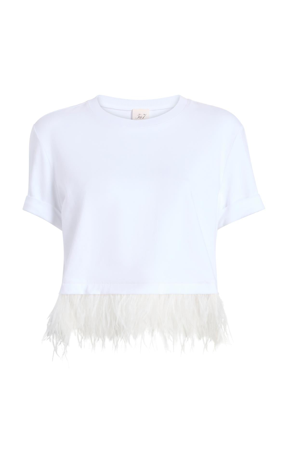 Cinq à Sept Short Sleeve Cropped Feather Tee