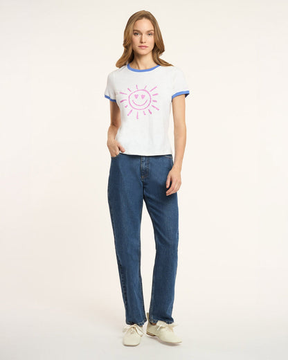 Cinq à Sept Rhinestone Smiling Sun Shrunken Ringer Tee