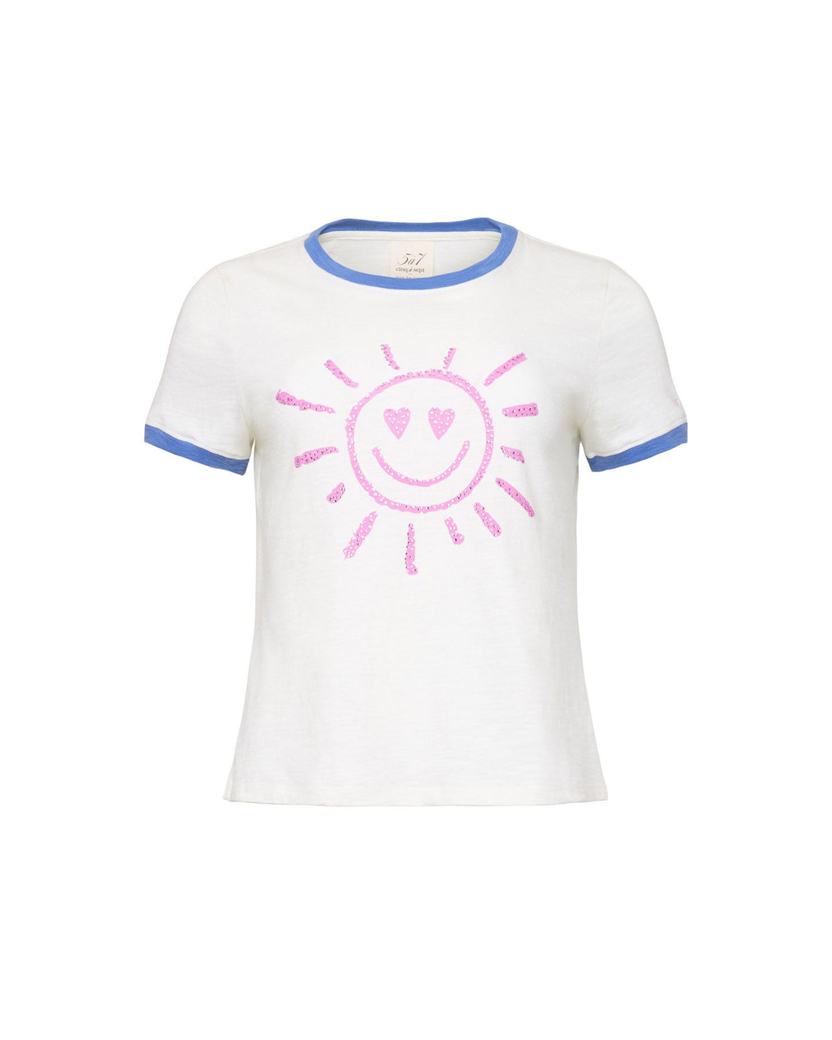 Cinq à Sept Rhinestone Smiling Sun Shrunken Ringer Tee