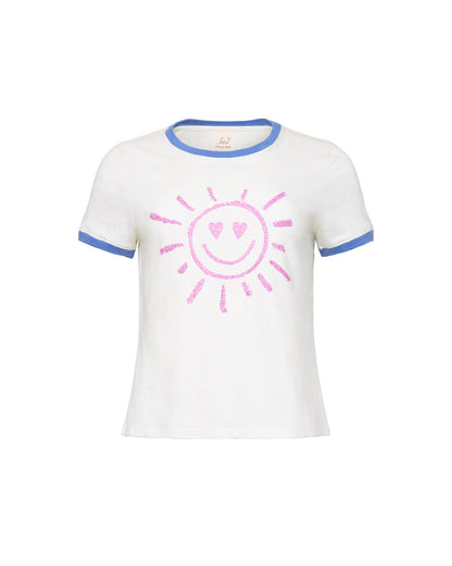 Cinq à Sept Rhinestone Smiling Sun Shrunken Ringer Tee