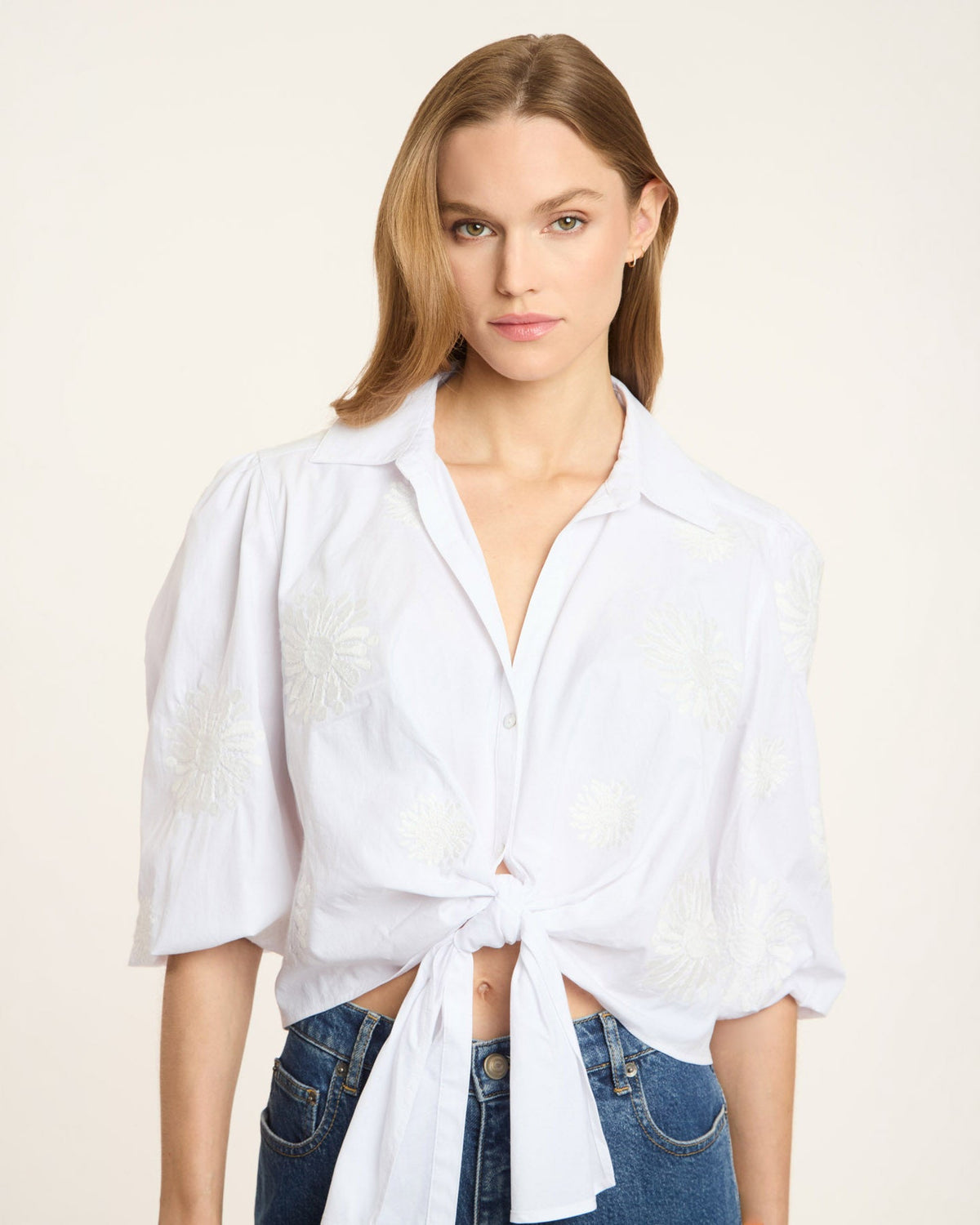 Cinq à Sept Three Quarter Sleeve Embroidered Marianna Top