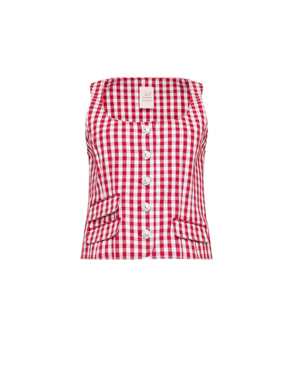 Cinq à Sept Mini Gingham Denim Lovina Top