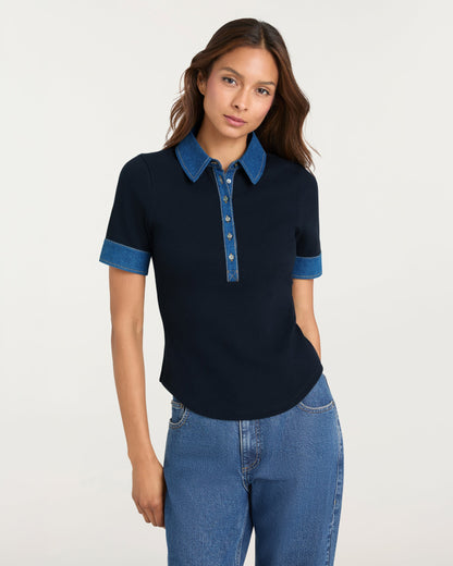 Cinq à Sept Jean Combo Short Sleeve Jaden Top