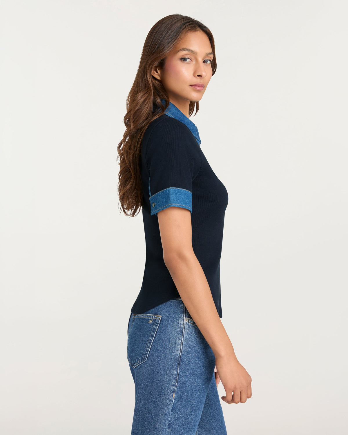 Cinq à Sept Jean Combo Short Sleeve Jaden Top
