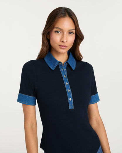 Cinq à Sept Jean Combo Short Sleeve Jaden Top