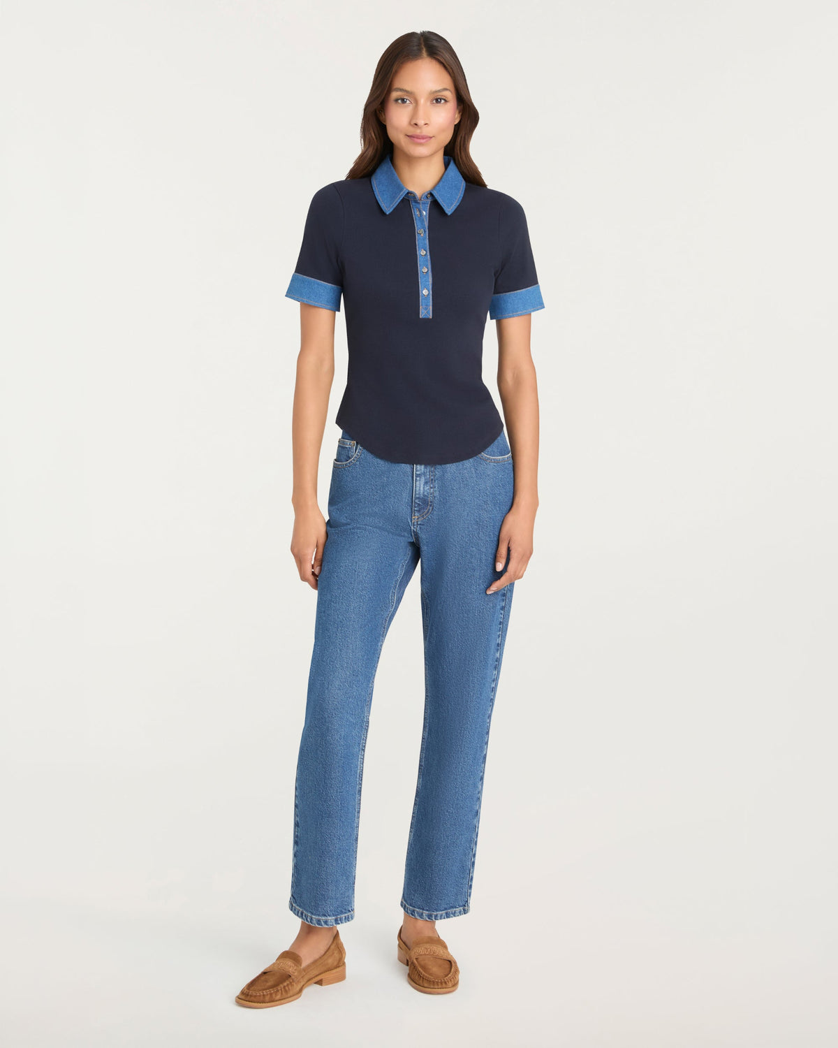 Cinq à Sept Jean Combo Short Sleeve Jaden Top