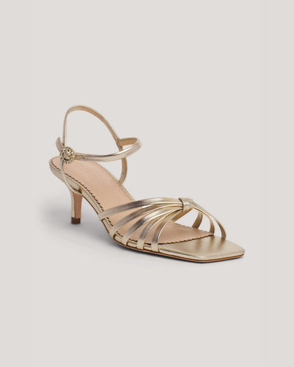 Cinq à Sept Malia Strappy Metallic Kitten Heel