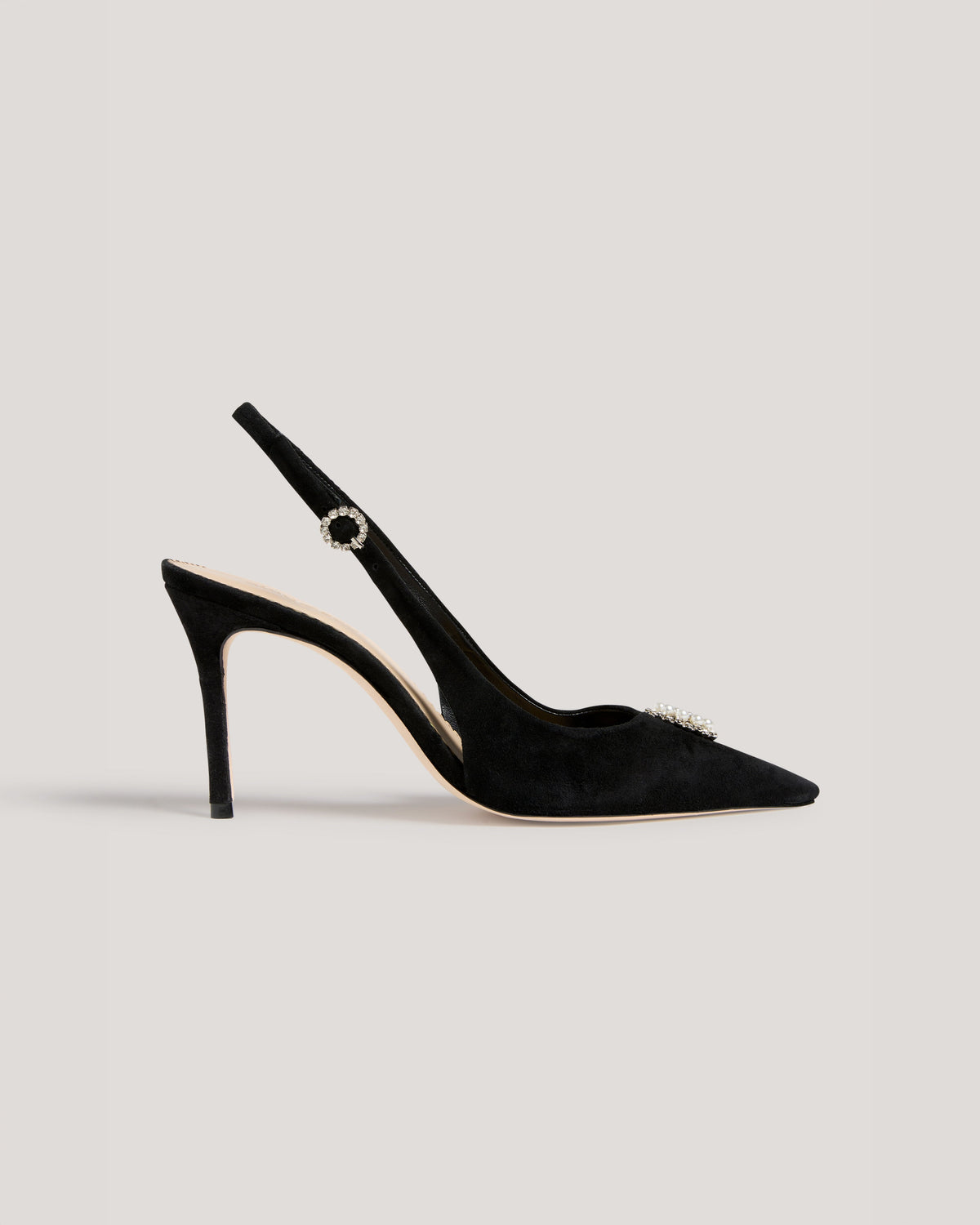 Cinq à Sept Claire Crystal Brooch Suede Slingback Pump