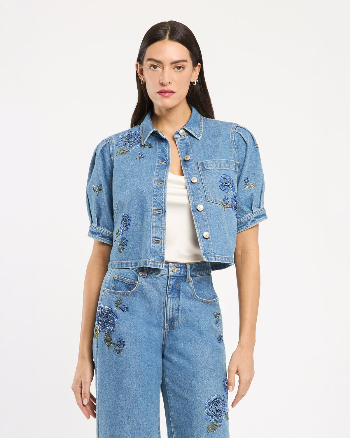 Cinq à Sept Heatset Roses Halsie Jean Top