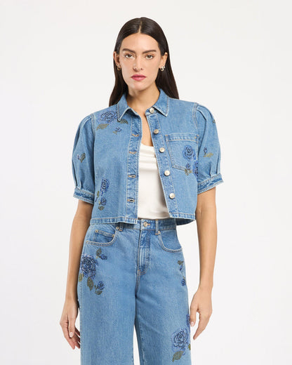 Cinq à Sept Heatset Roses Halsie Jean Top