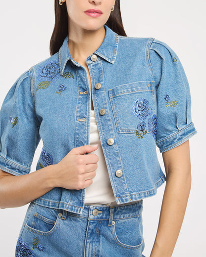 Cinq à Sept Heatset Roses Halsie Jean Top