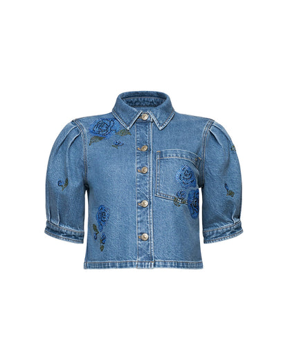 Cinq à Sept Heatset Roses Halsie Jean Top