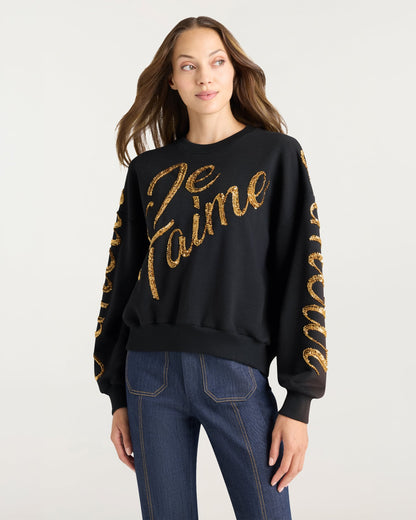 Cinq à Sept Crushed Sequin Loveletter Brandy Pullover