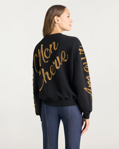 Cinq à Sept Crushed Sequin Loveletter Brandy Pullover