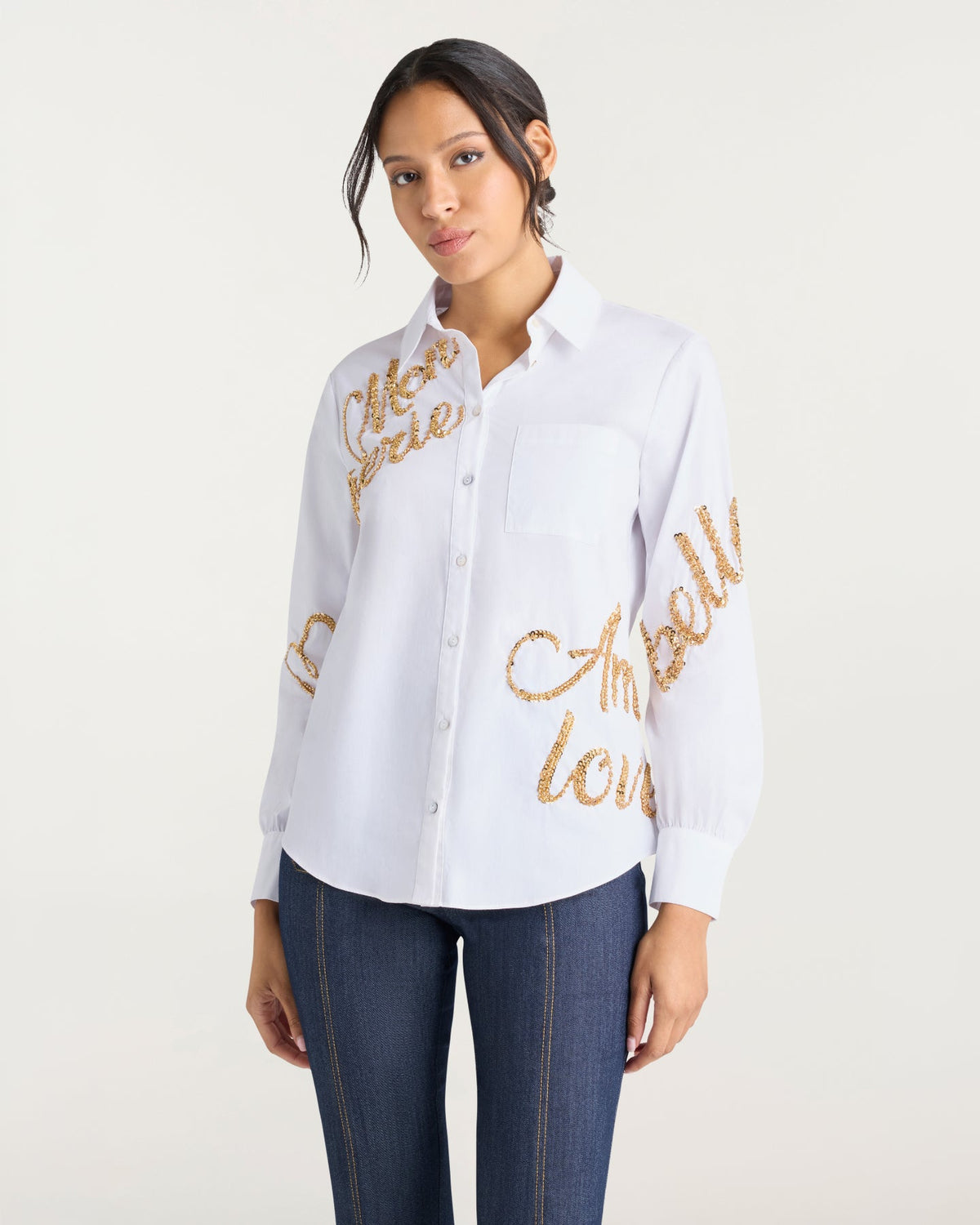 Cinq à Sept Crushed Sequin Loveletter Blanche Top