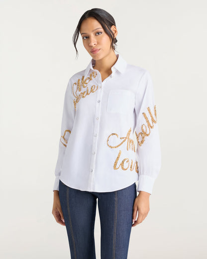 Cinq à Sept Crushed Sequin Loveletter Blanche Top