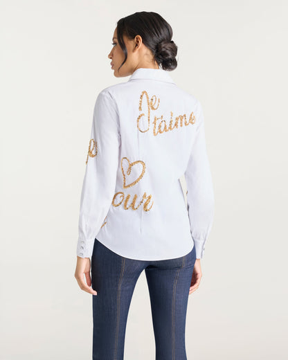 Cinq à Sept Crushed Sequin Loveletter Blanche Top