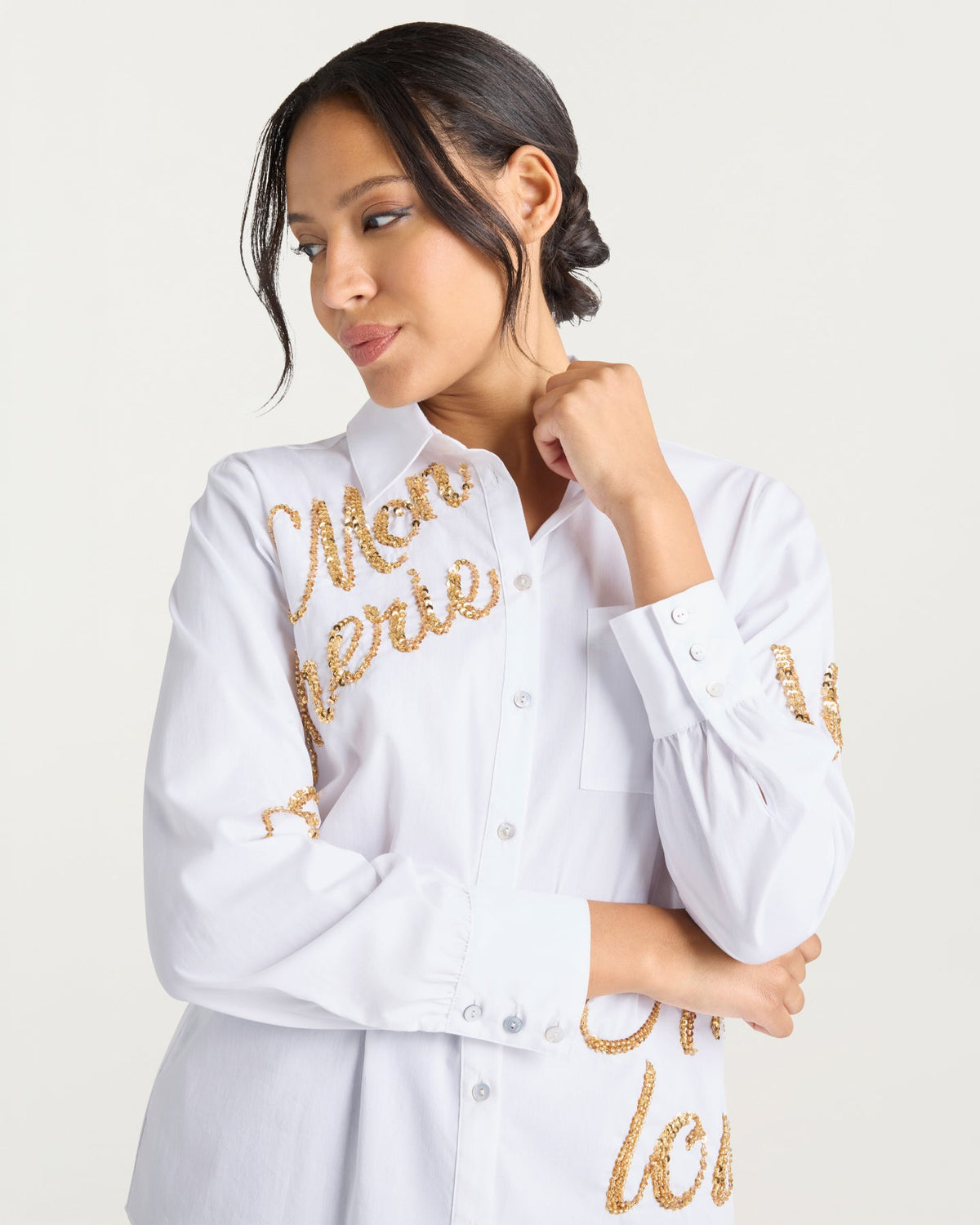 Cinq à Sept Crushed Sequin Loveletter Blanche Top