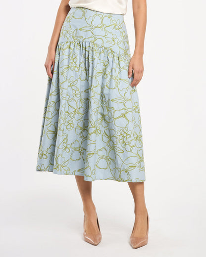 Cinq à Sept Embroidered Linework Floral Zoanne Skirt