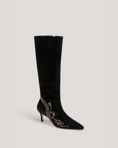 Cinq à Sept Casey Embroidered Kitten Heel Boot